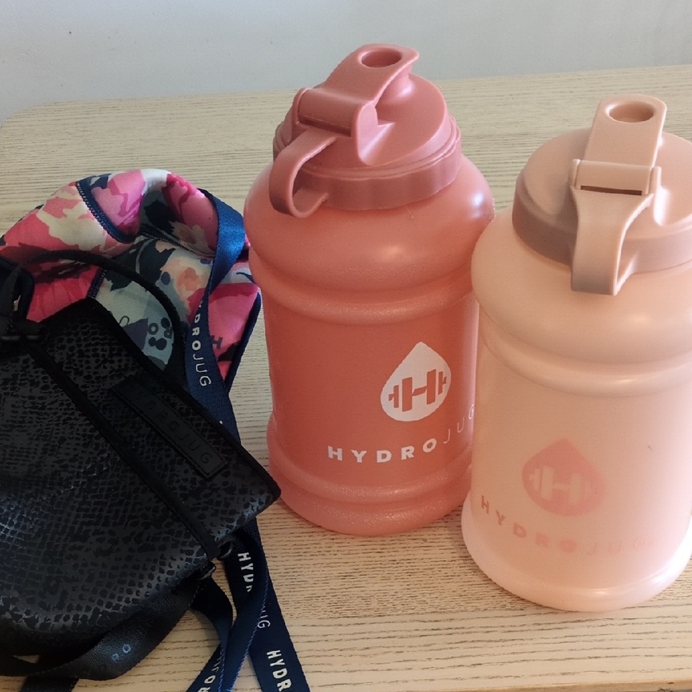 HydroJug Coral & Light Pink Water Bottles W/Covers Workout Hydration